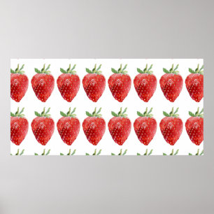 Seamless watercolor pattern with strawberries poster