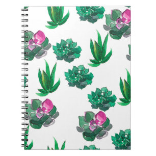 Seamless watercolor pattern with succulents notebook