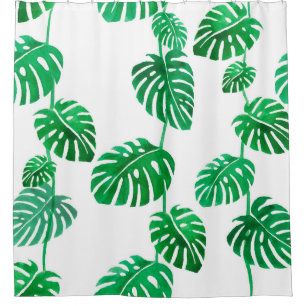 Seamless watercolor pattern with tropical leaves shower curtain