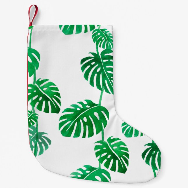 Seamless watercolor pattern with tropical leaves small christmas stocking (Front)