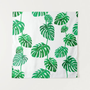 Seamless watercolor pattern with tropical leaves tapestry