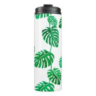 Seamless watercolor pattern with tropical leaves thermal tumbler