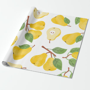 Seamless watercolor pears pattern. Vintage fruit b Wrapping Paper