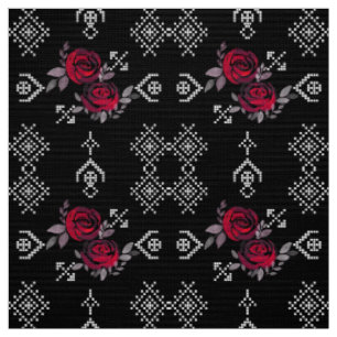 Seamless watercolor red roses flowers white orname fabric