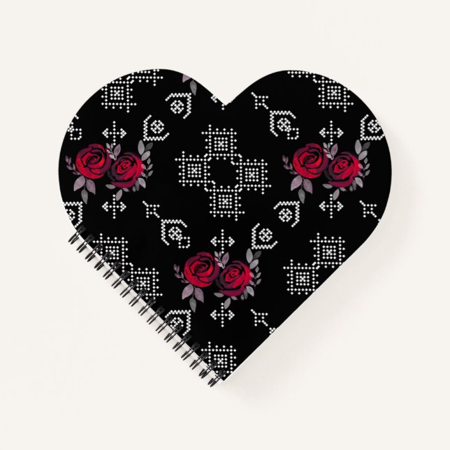 Seamless watercolor red roses flowers white orname notebook (Front)