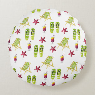 Seamless watercolor summer pattern small round cushion