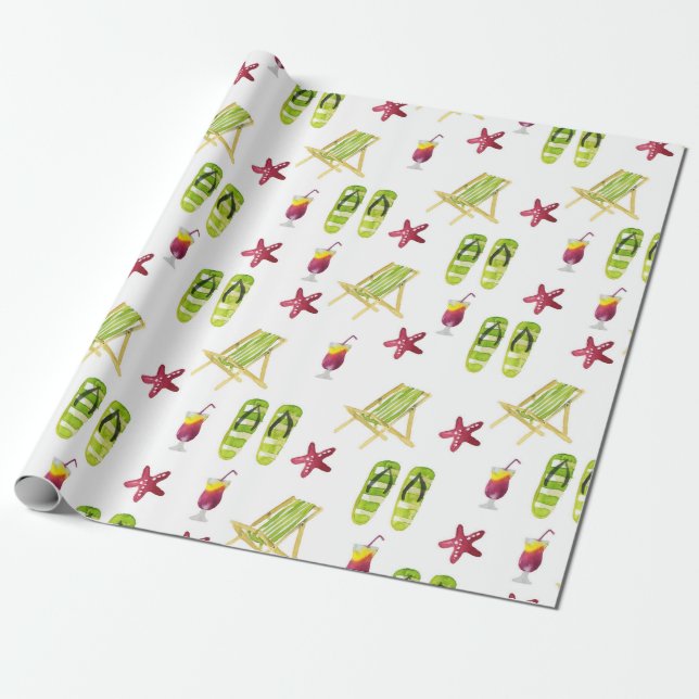 Seamless watercolor summer pattern small wrapping paper (Unrolled)
