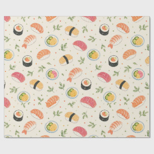 Seamless watercolor sushi pattern with nigiri roll wrapping paper