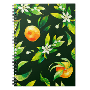 Seamless watercolour citrus fruits and leaves patt notebook