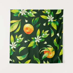 Seamless watercolour citrus fruits and leaves patt tapestry