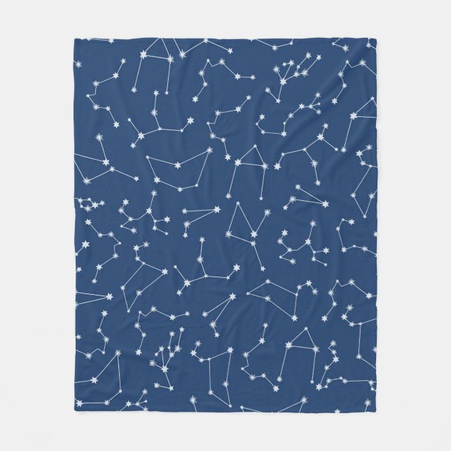 Seamless White Constellations on Navy Blue Fleece Blanket (Front)