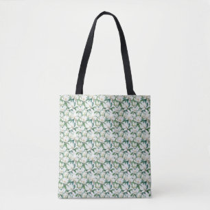Seamless White Magnolia Flower With Green Leaves Tote Bag
