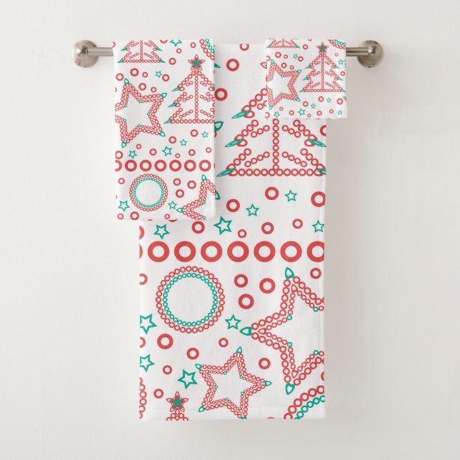 Seamless white Merry Christmas ornamental decor tr Bath Towel Set (Insitu)