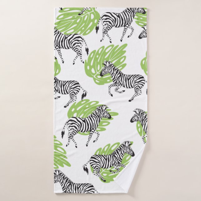Seamless white pattern with zebras. illustration bath towel (Bath Towel)