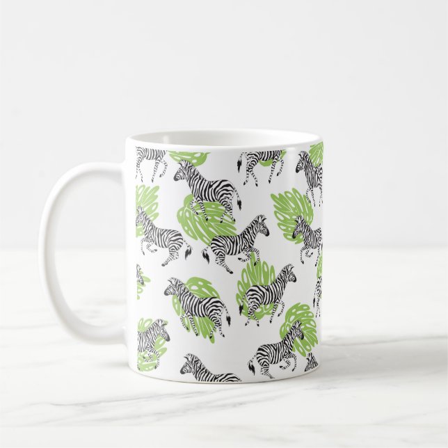 Seamless white pattern with zebras. illustration coffee mug (Left)