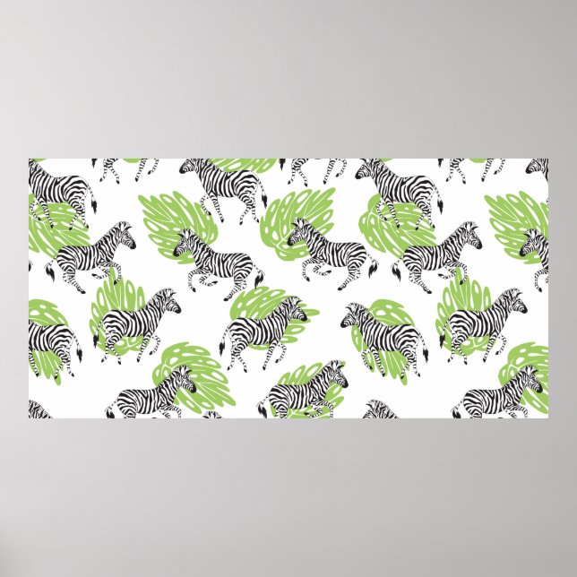 Seamless white pattern with zebras. illustration poster (Front)