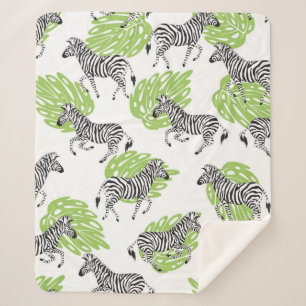 Seamless white pattern with zebras. illustration sherpa blanket