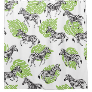 Seamless white pattern with zebras. illustration shower curtain