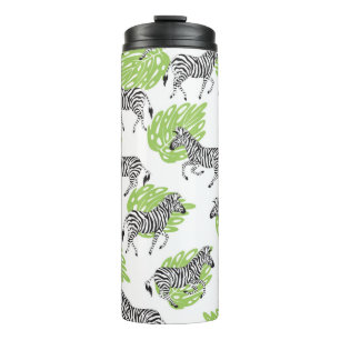 Seamless white pattern with zebras. illustration thermal tumbler