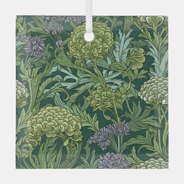 Seamless William Morris style floral pattern Glass Tree Decoration (Front)