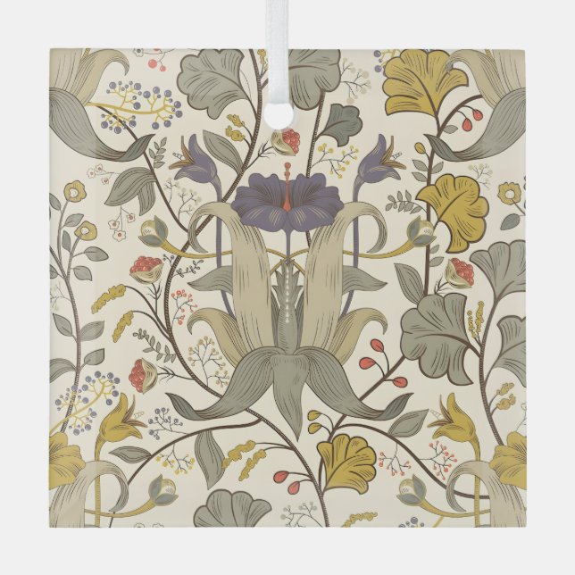 Seamless William Morris style floral pattern Glass Tree Decoration (Front)
