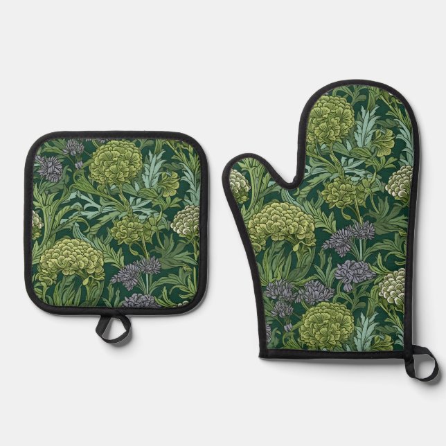 Seamless William Morris style floral pattern Oven Mitt & Pot Holder Set (Front)