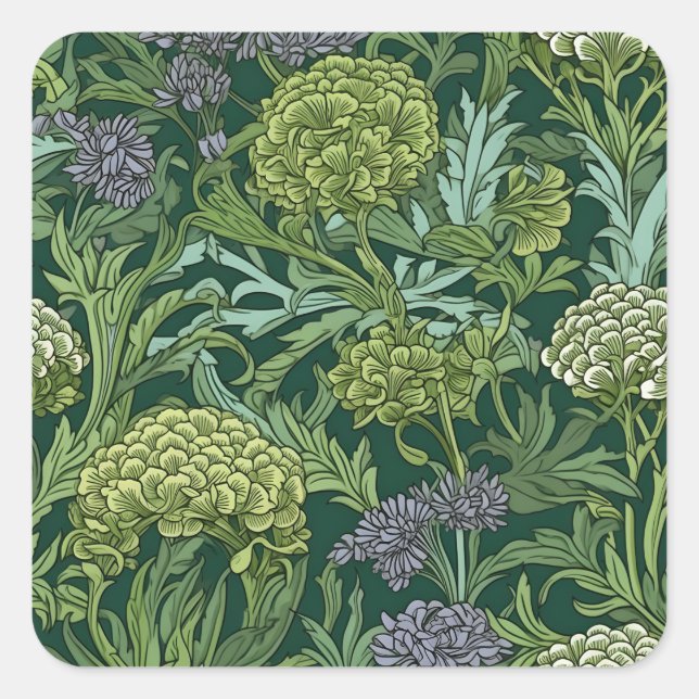 Seamless William Morris style floral pattern Square Sticker (Front)