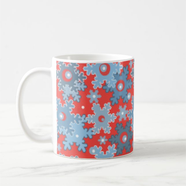 Seamless winter blue coral pattern snowflakes snow coffee mug (Left)