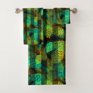 Seamless winter Christmas green blue pine cones tr Bath Towel Set