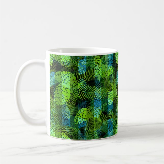 Seamless winter Christmas green blue pine cones tr Coffee Mug (Left)
