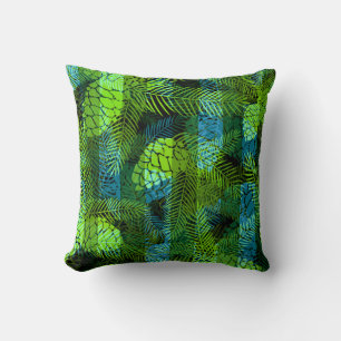Seamless winter Christmas green blue pine cones tr Cushion