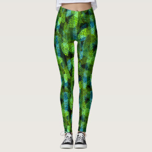 Seamless winter Christmas green blue pine cones tr Leggings