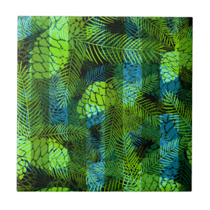 Seamless winter Christmas green blue pine cones tr Tile