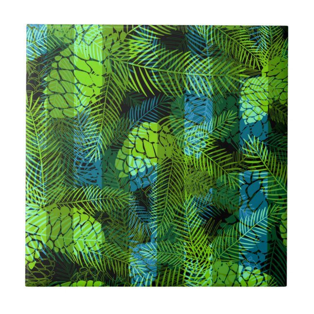 Seamless winter Christmas green blue pine cones tr Tile (Front)