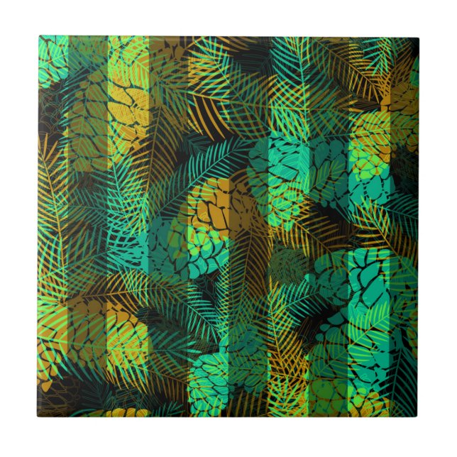 Seamless winter Christmas green blue pine cones tr Tile (Front)