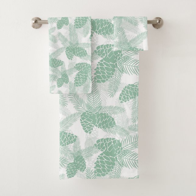 Seamless winter Christmas green pine cones tree pa Bath Towel Set (Insitu)