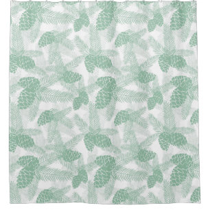 Seamless winter Christmas green pine cones tree pa Shower Curtain