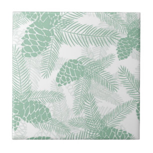 Seamless winter Christmas green pine cones tree pa Tile