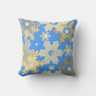Seamless winter light blue beige pattern snowflake cushion