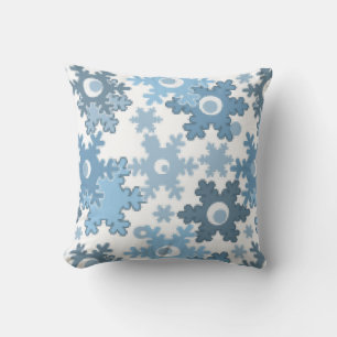 Seamless winter light blue white pattern snowflake cushion