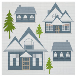 Seamless winter Merry Christmas landscape grey hou Fabric