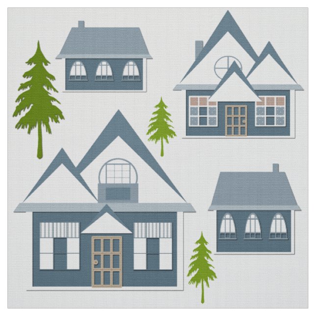 Seamless winter Merry Christmas landscape grey hou Fabric (Swatch)
