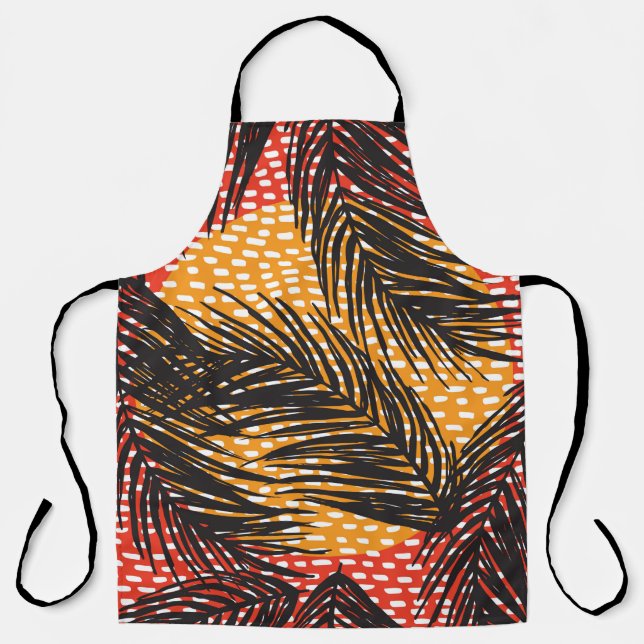 Seamless with black palm leaves and strokes  apron (Front)