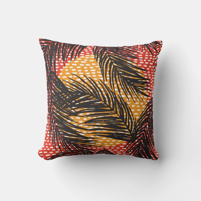 Seamless with black palm leaves and strokes  cushion (Front)