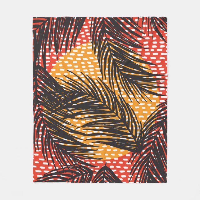 Seamless with black palm leaves and strokes  fleece blanket (Front)