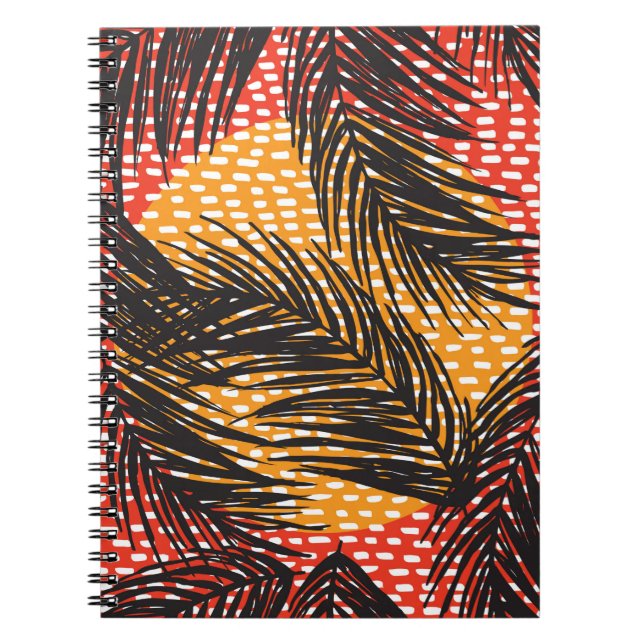 Seamless with black palm leaves and strokes  notebook (Front)
