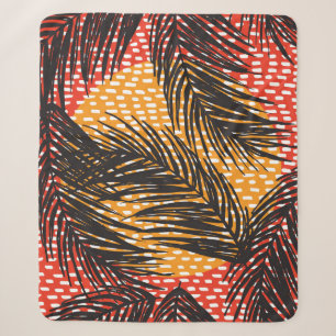 Seamless with black palm leaves and strokes sherpa blanket
