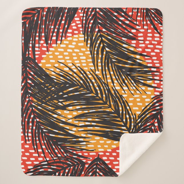 Seamless with black palm leaves and strokes  sherpa blanket (Front)