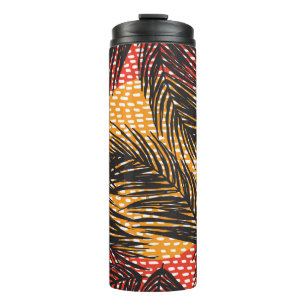 Seamless with black palm leaves and strokes thermal tumbler