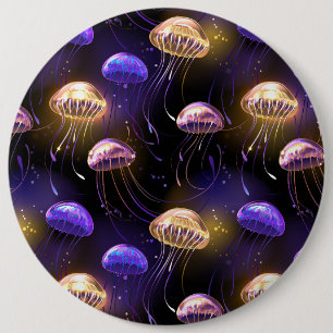Seamless with glowing jellyfish 6 cm round badge